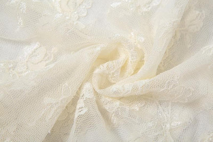 Long sleeve lace flower applique crop top
