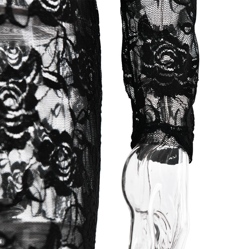 Long sleeve lace see through sweetheart neck maxi dress