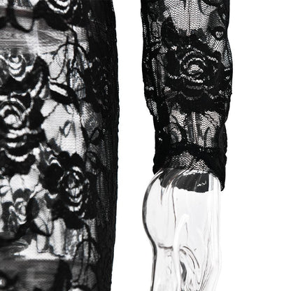 Long sleeve lace see through sweetheart neck maxi dress