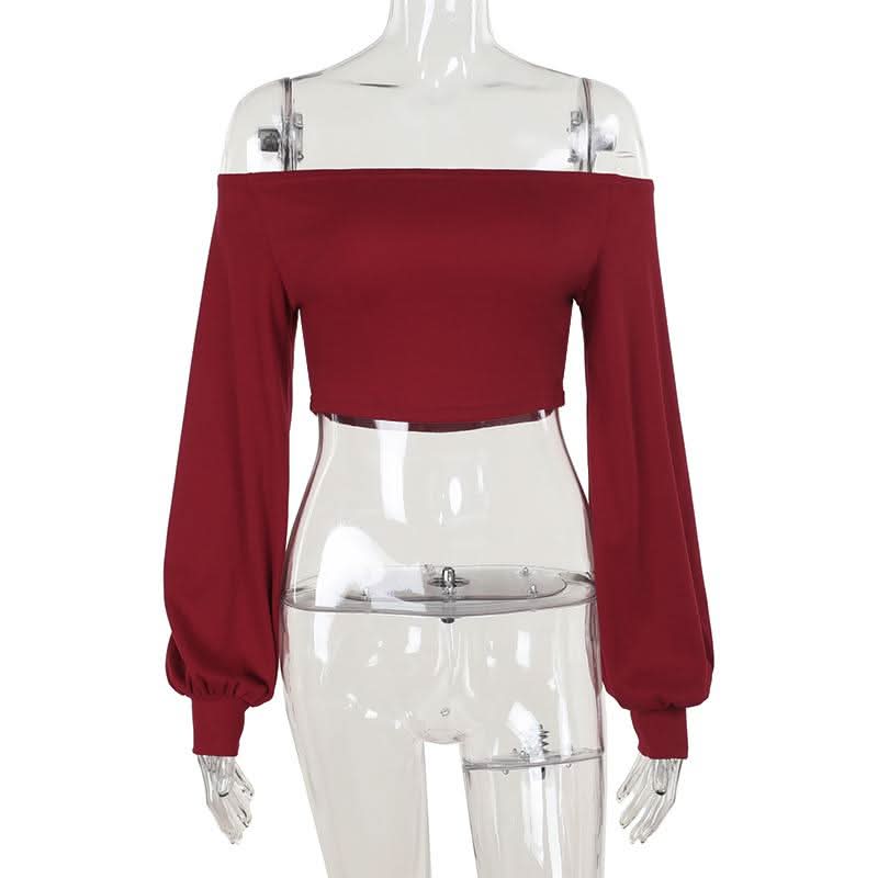 Off shoulder long sleeve ruched solid crop top