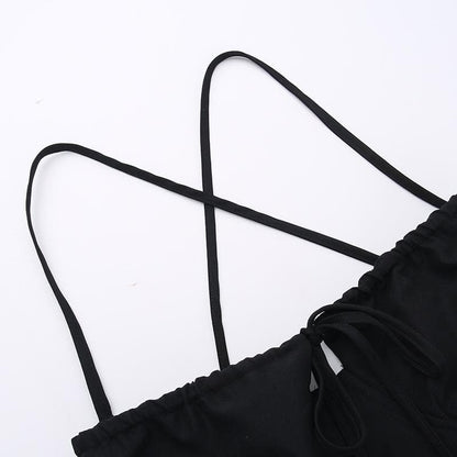 Drawstring ruched cross back backless cami maxi dress