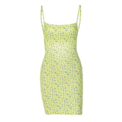 Ditsy Floral Print Spaghetti Strap Square Neck Bodycon Mini Dress