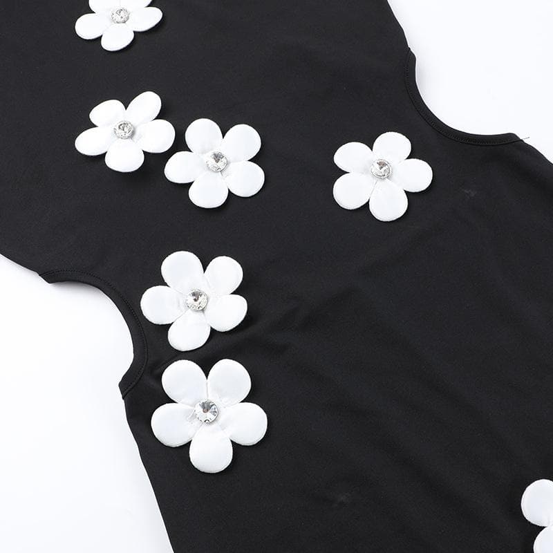 Sleeveless crewneck flower applique backless maxi dress