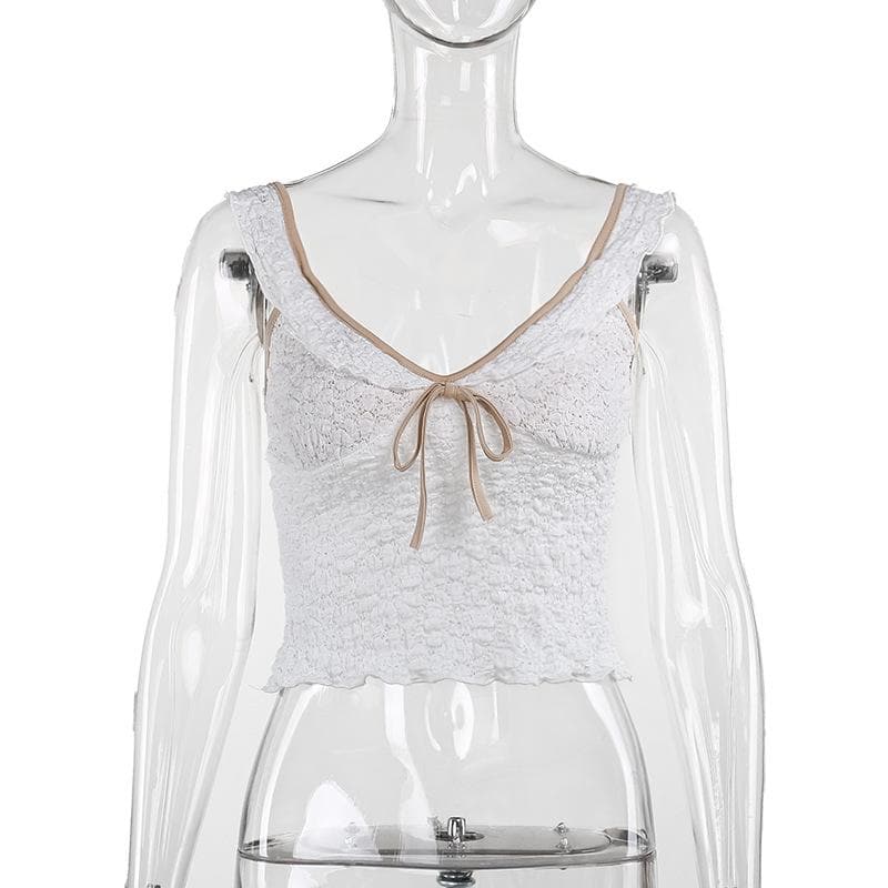 V neck ruffle textured smocked cami top