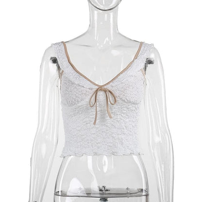 V neck ruffle textured smocked cami top