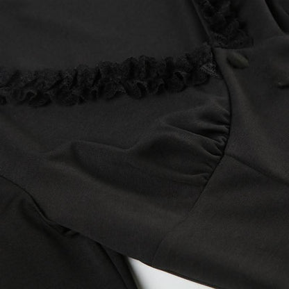 Long sleeve v neck ruffle button top