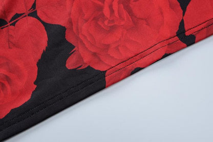 Rose print u neck slit cross back cami maxi dress