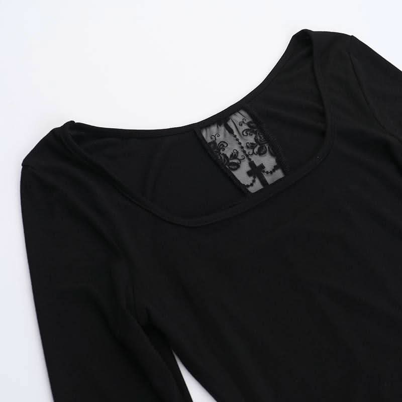 Long sleeve round neck cross print top