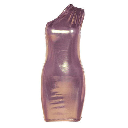 Metallic One-Shoulder Ruched Bodycon Mini Dress
