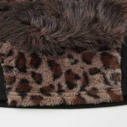 Halter high neck fluffy leopard print top