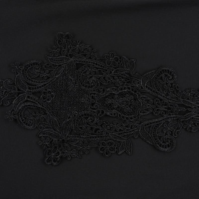 Hoodie long sleeve lace hem embroidery hollow out cut out mini dress