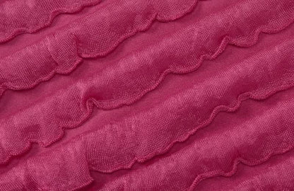 Textured long sleeve crewneck ruffle solid maxi dress-final-sale