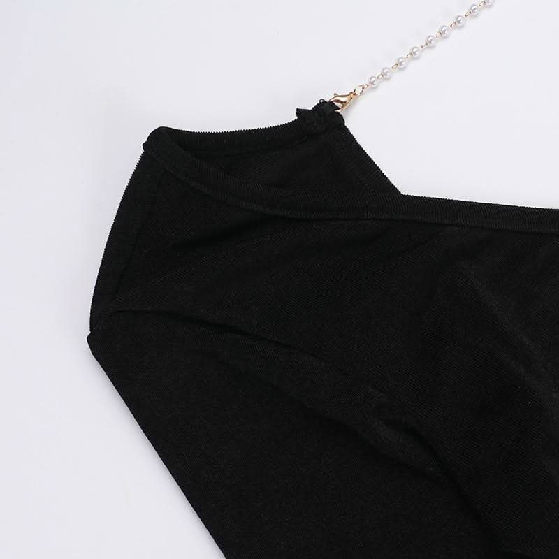 Long sleeve u neck metal chain backless maxi dress