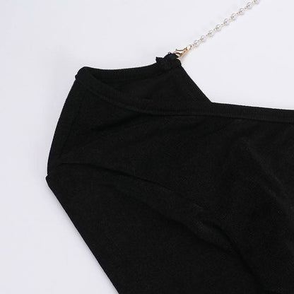 Long sleeve u neck metal chain backless maxi dress