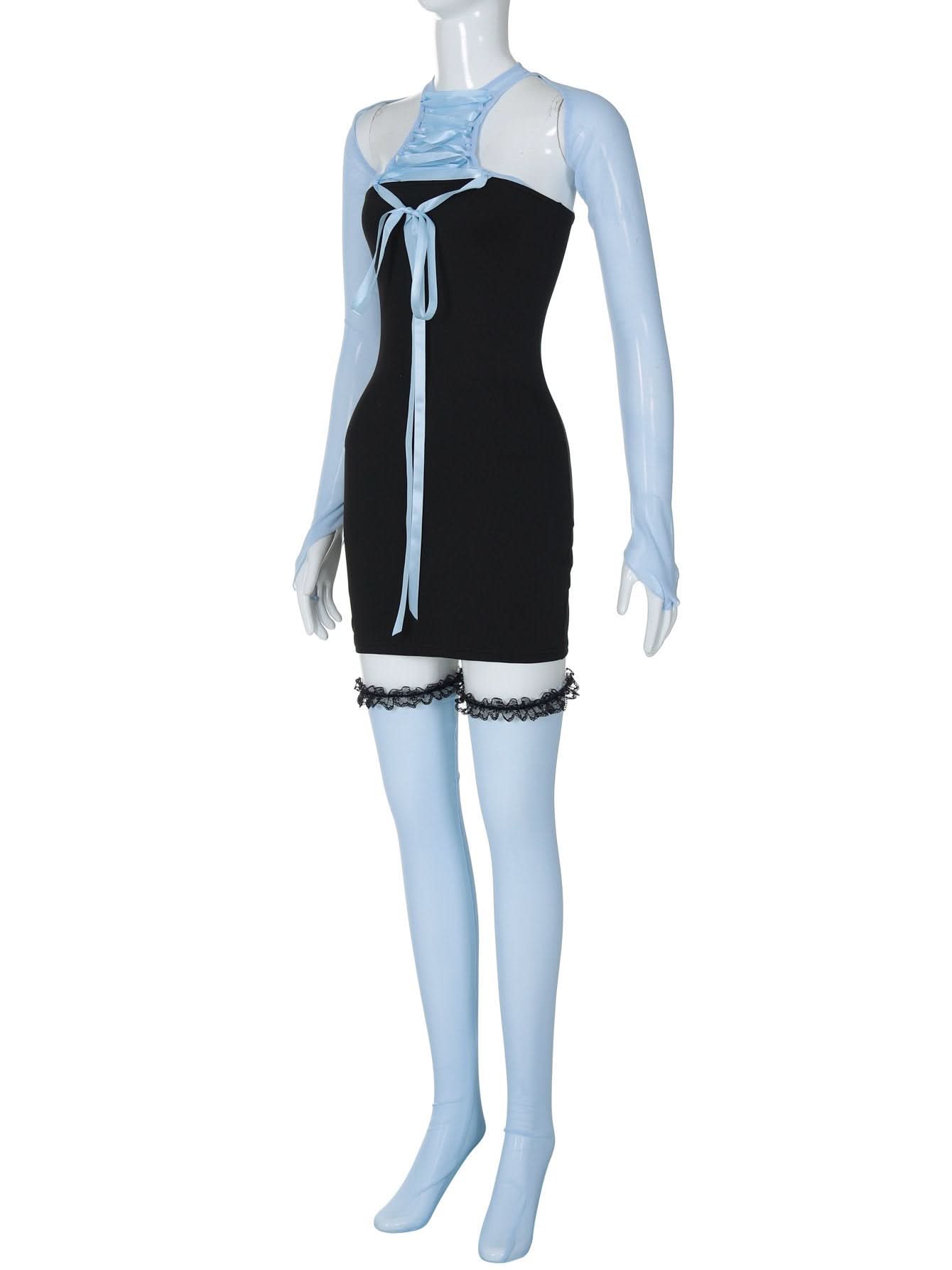 Shrug mesh long sleeve button 3 piece mini dress