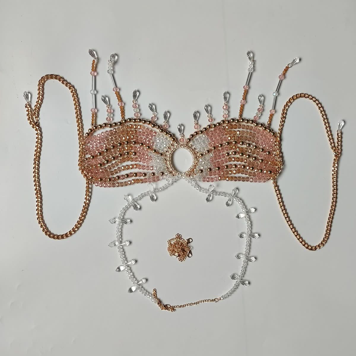 Halter crystal beaded tassels hollow out crop cut out top