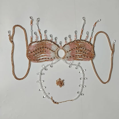 Halter crystal beaded tassels hollow out crop cut out top