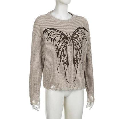 Hollow out crochet butterfly pattern long sleeve cut out top