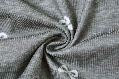 Drawstring lace hem bowknot print A line mini skirt