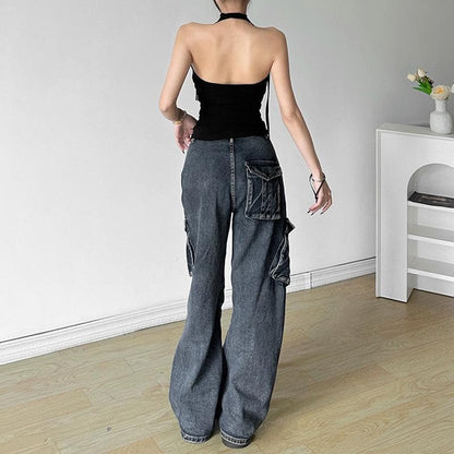 Halter backless solid ruched top