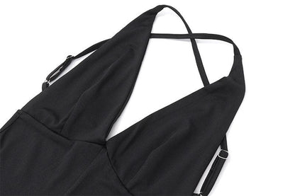Deep V neck cross back backless ruched solid cami romper