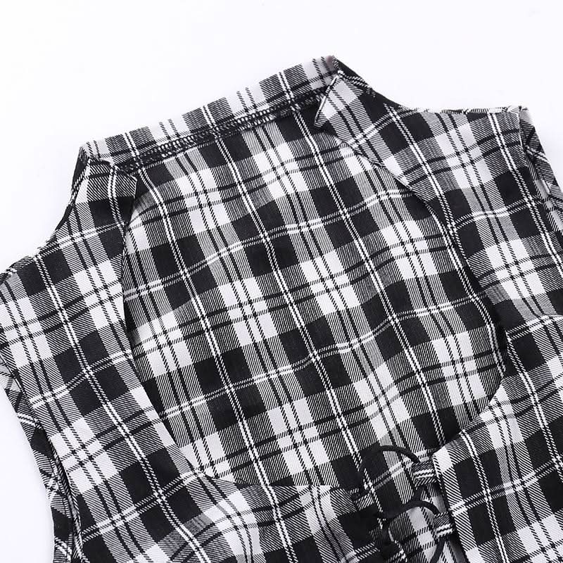 Plaid sleeveless lace up corset top