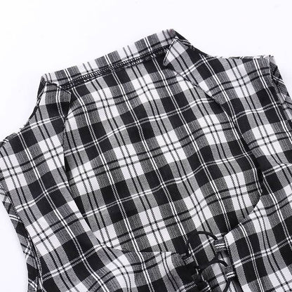 Plaid sleeveless lace up corset top