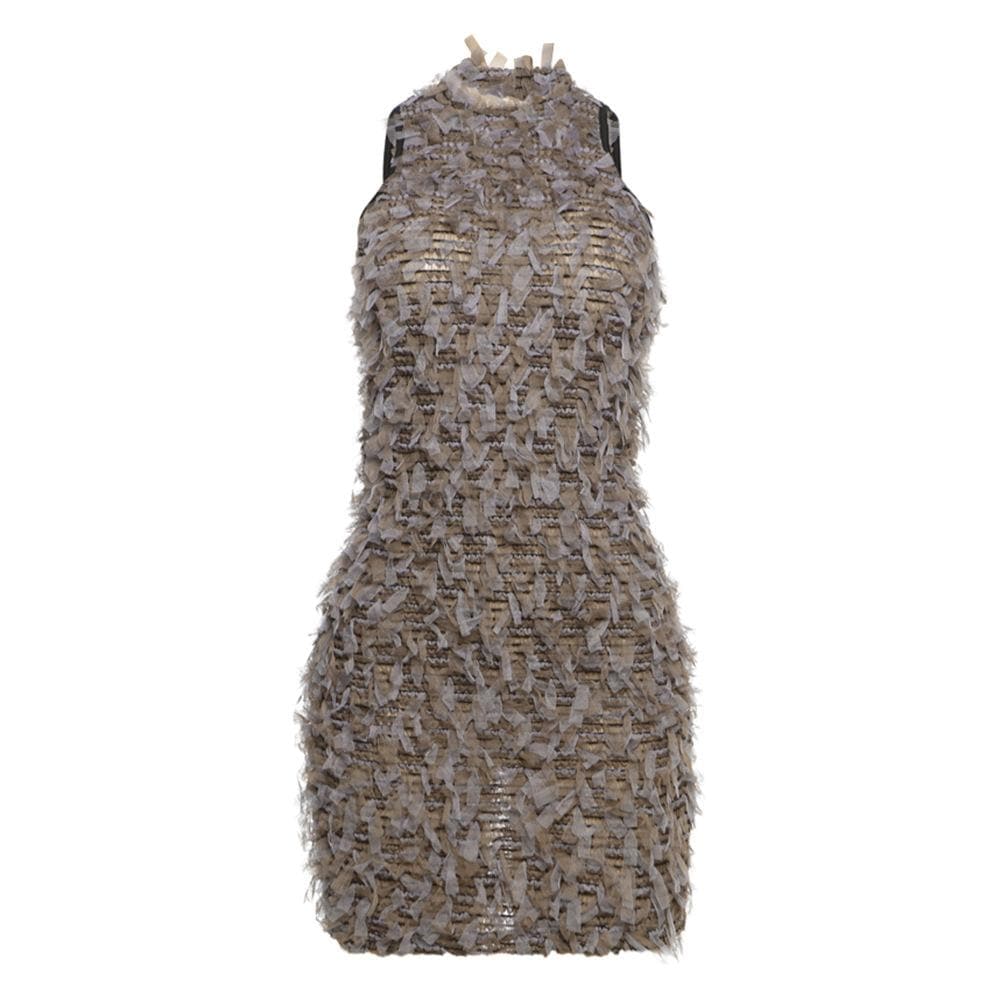Crewneck textured contrast mini dress