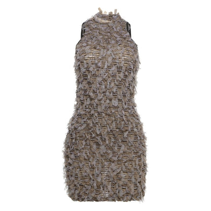 Crewneck textured contrast mini dress