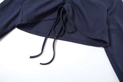 Hoodie long sleeve drawstring crop top