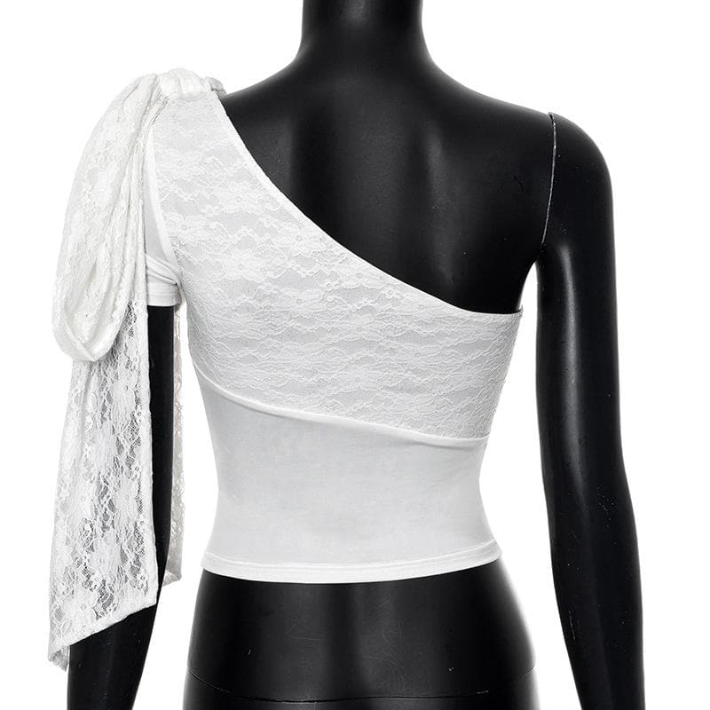 One shoulder lace knotted crop top