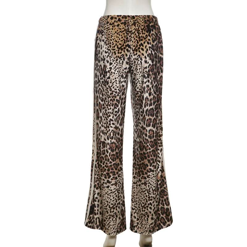 Leopard print contrast patchwork medium rise pant