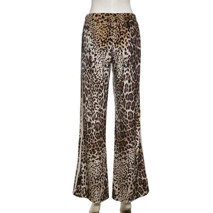 Leopard print contrast patchwork medium rise pant