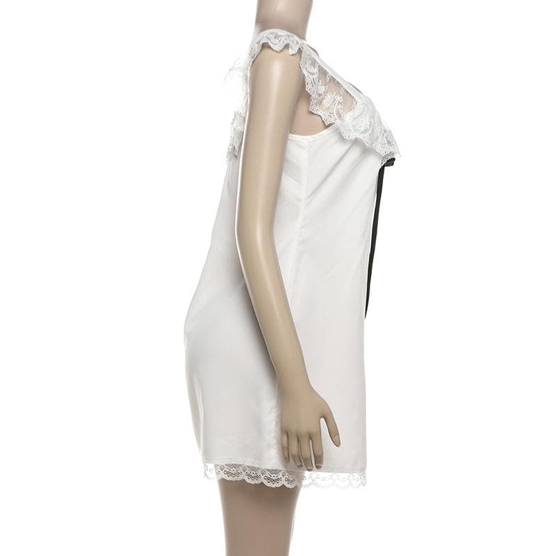 Lace hem bowknot backless mini dress