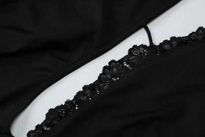 One shoulder o ring lace hem backless maxi dress