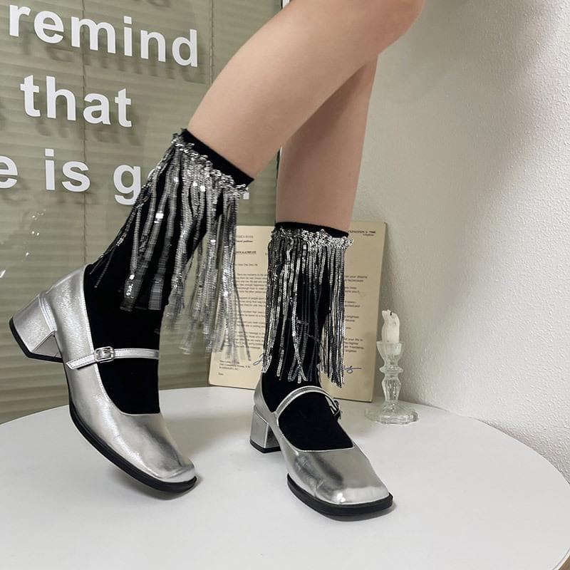 Tassels glitter contrast socks