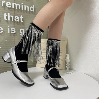 Tassels glitter contrast socks