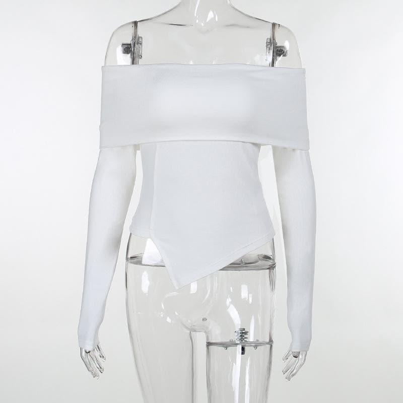 Long sleeve off shoulder irregular ribbed backless top