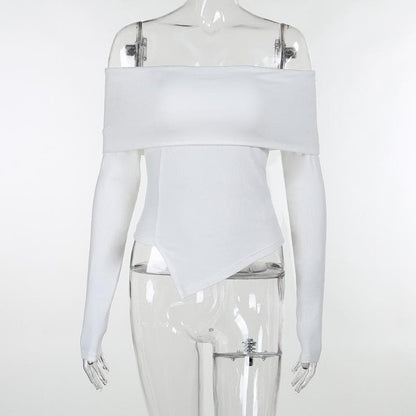 Long sleeve off shoulder irregular ribbed backless top