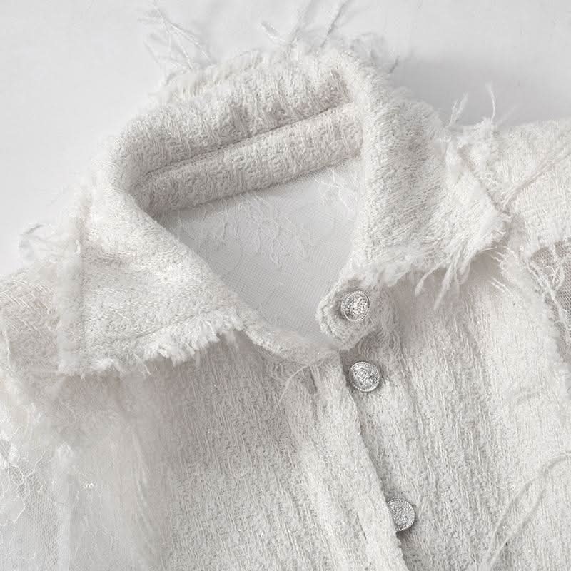 Turnover collar long sleeve lace button ruffle top
