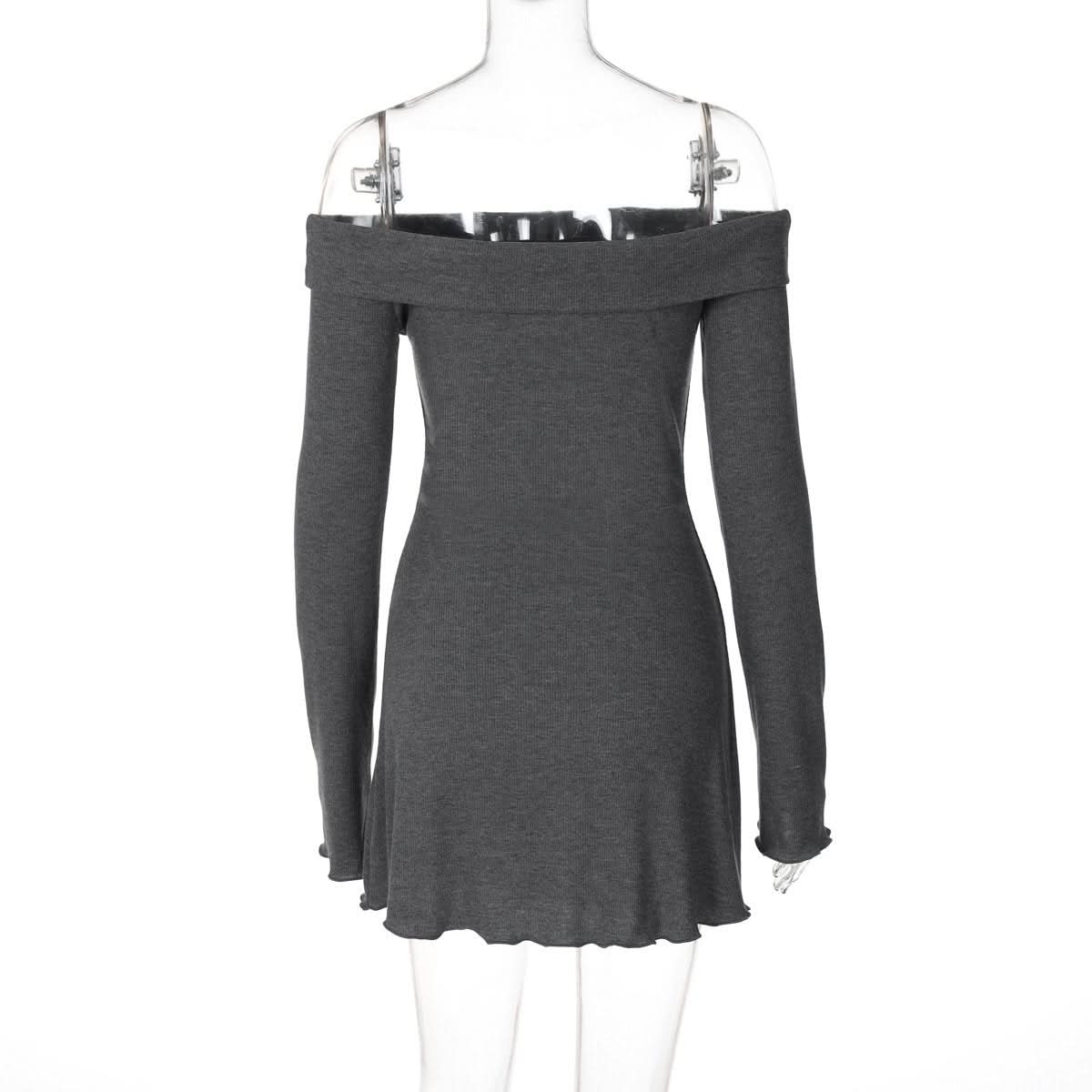 Off shoulder long sleeve buckle mini dress