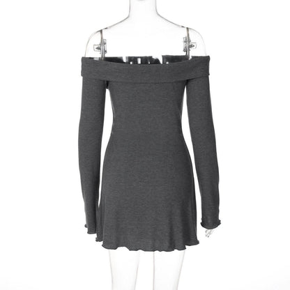 Off shoulder long sleeve buckle mini dress