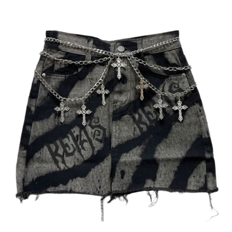 Denim letter print metal chain mini skirt