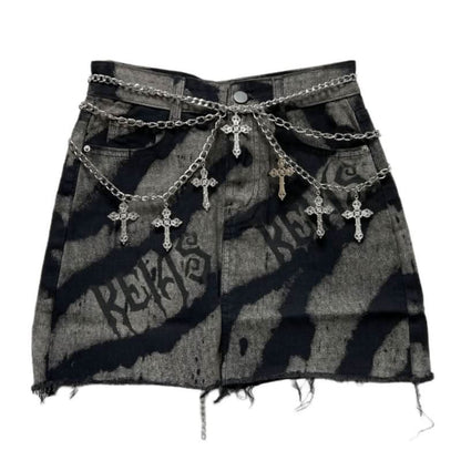 Denim letter print metal chain mini skirt