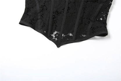 Lace ruffle solid mini skirt