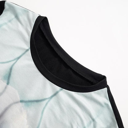 Body print contrast long sleeve round neck mini dress