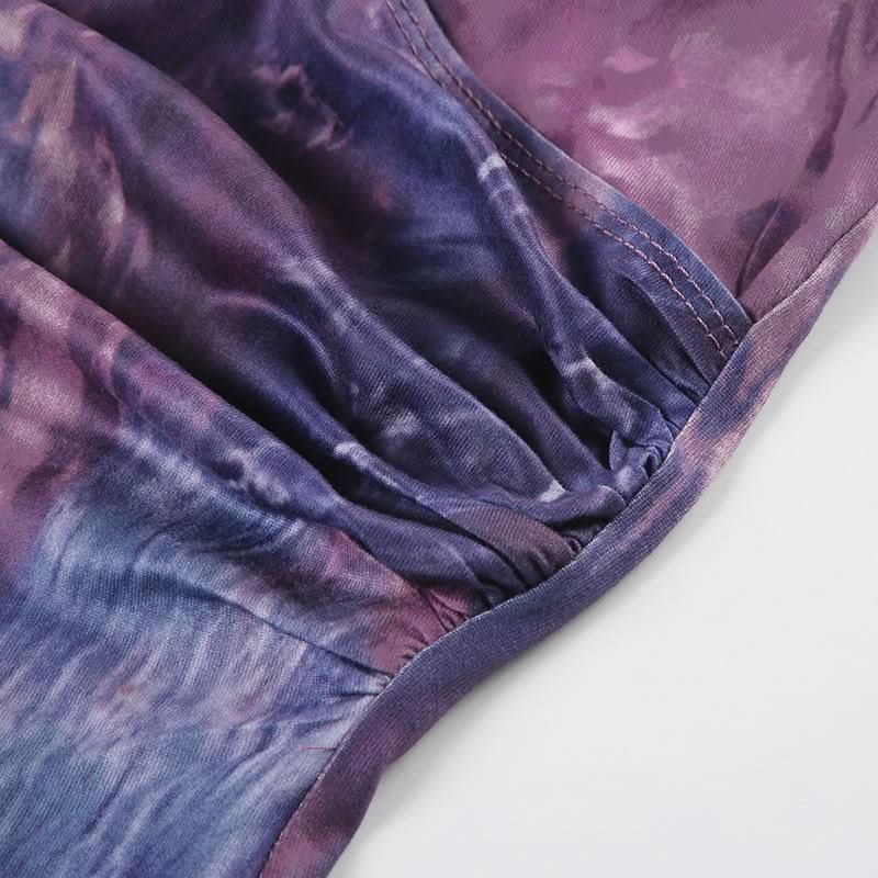 V neck long sleeve tie dye ruched top