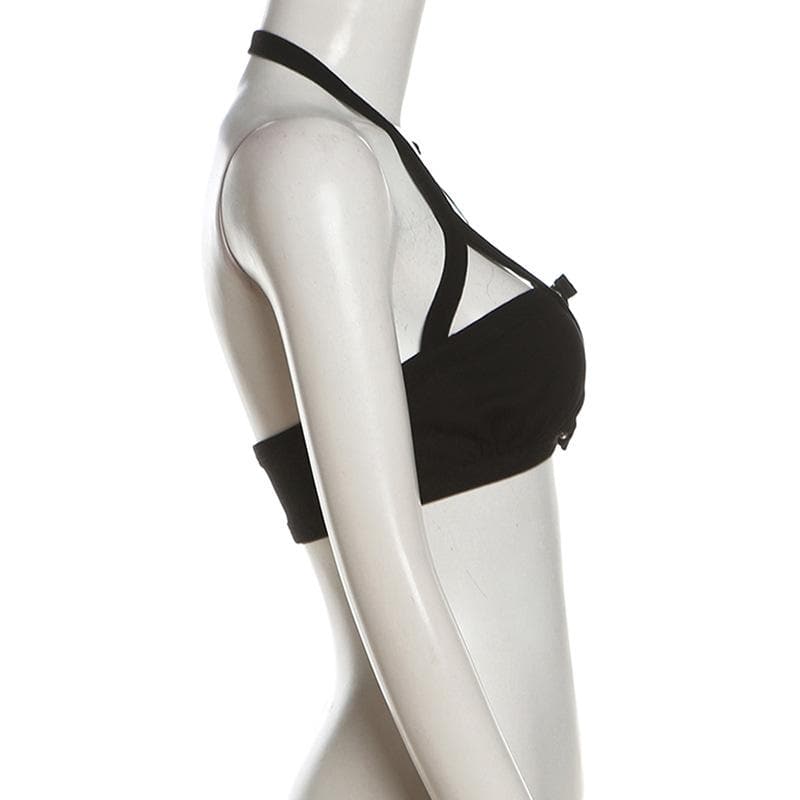 Halter hollow out buckle backless crop cut out top