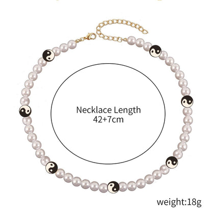 Faux pearl beaded clay necklace