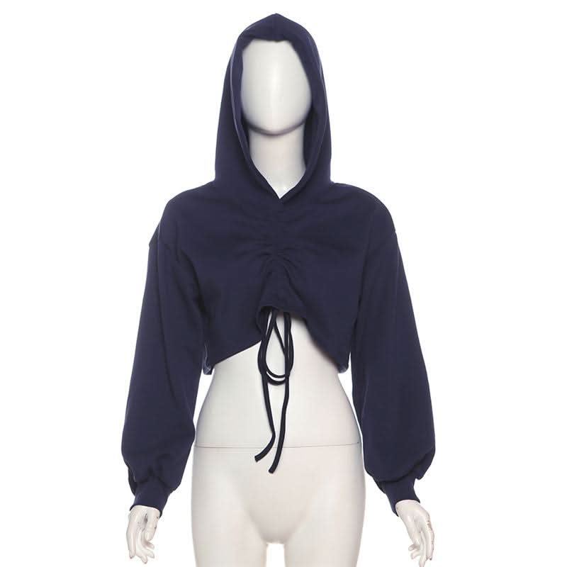 Hoodie long sleeve drawstring crop top